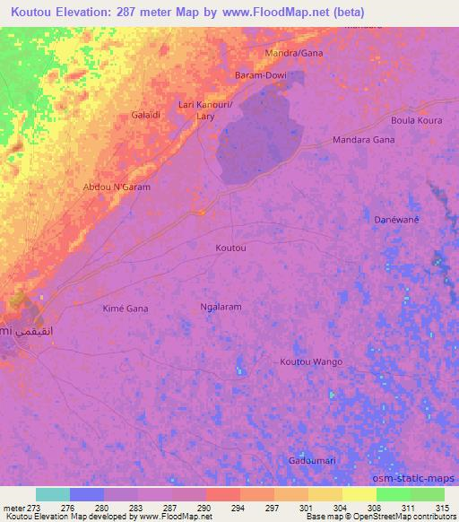 Koutou,Niger Elevation Map