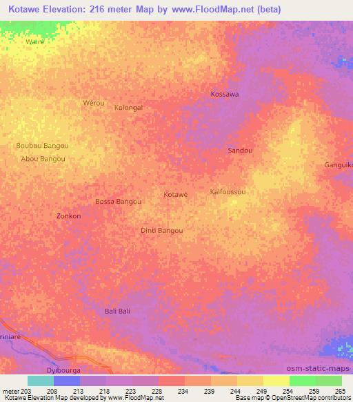 Kotawe,Niger Elevation Map