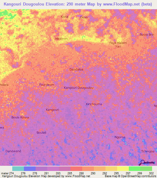 Kangouri Dougoulou,Niger Elevation Map