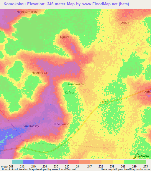 Komokokou,Niger Elevation Map