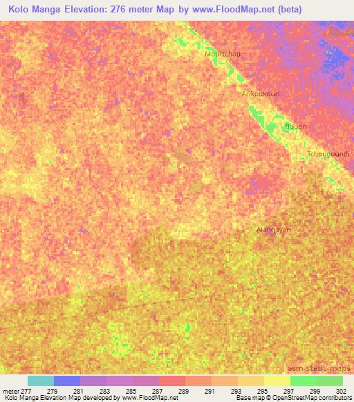 Kolo Manga,Niger Elevation Map