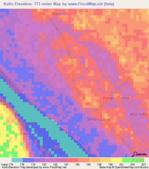 Kollo,Niger Elevation Map