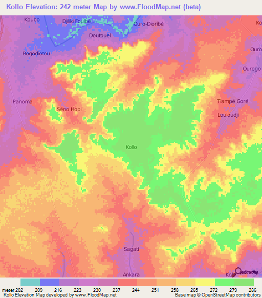 Kollo,Niger Elevation Map