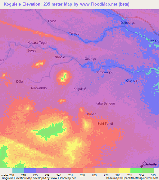 Koguiele,Niger Elevation Map