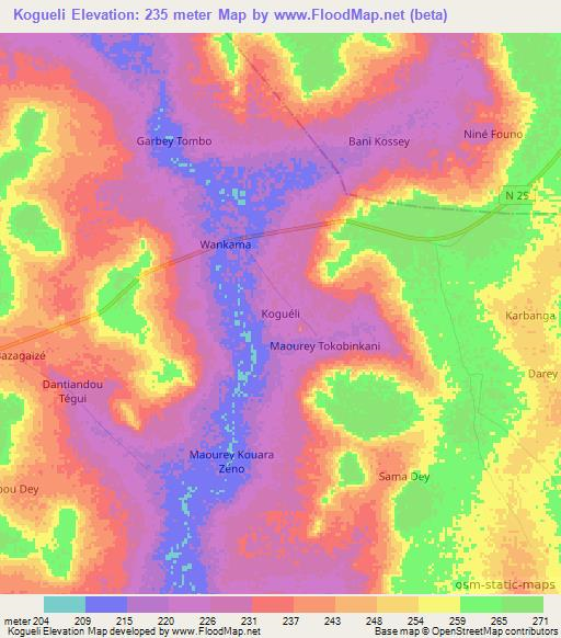 Kogueli,Niger Elevation Map