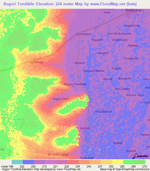 Kogori Tondikile,Niger Elevation Map