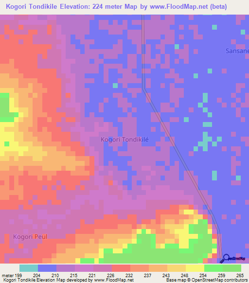 Kogori Tondikile,Niger Elevation Map