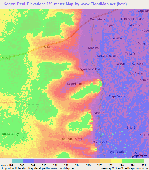 Kogori Peul,Niger Elevation Map