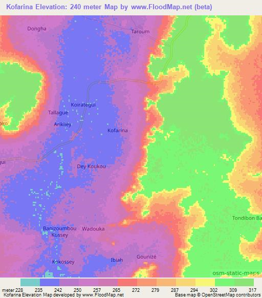 Kofarina,Niger Elevation Map