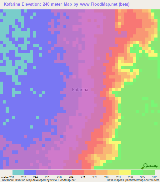 Kofarina,Niger Elevation Map