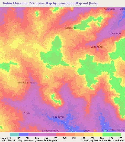 Kobio,Niger Elevation Map