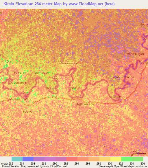 Kirala,Niger Elevation Map