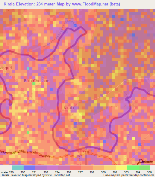 Kirala,Niger Elevation Map