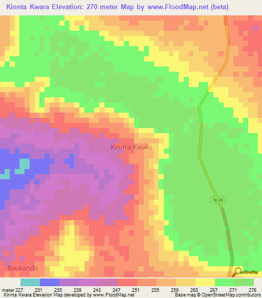 Kinnta Kwara,Niger Elevation Map