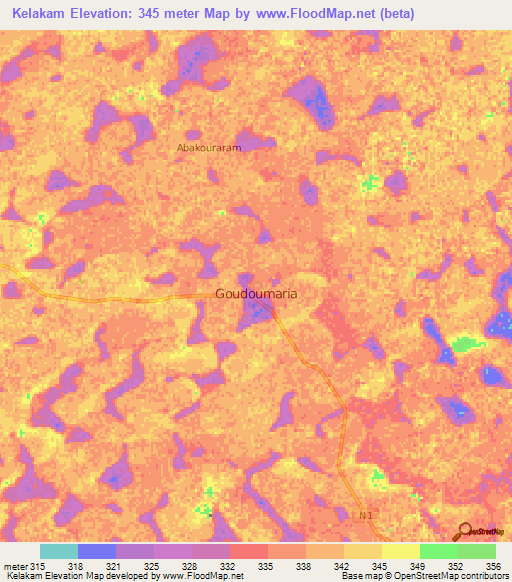 Kelakam,Niger Elevation Map