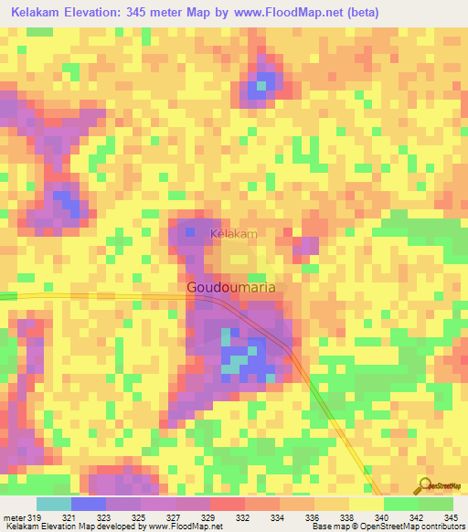 Kelakam,Niger Elevation Map