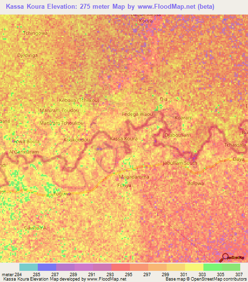 Kassa Koura,Niger Elevation Map