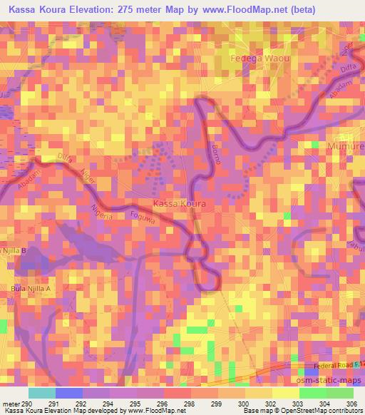 Kassa Koura,Niger Elevation Map