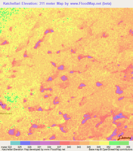 Katchellari,Niger Elevation Map