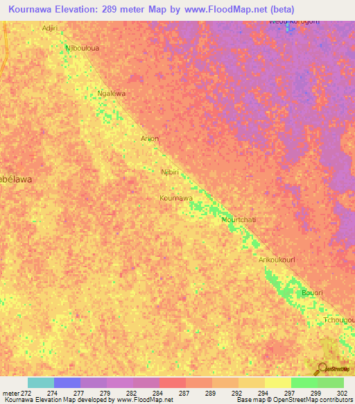 Kournawa,Niger Elevation Map