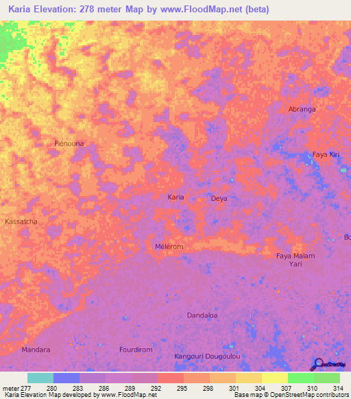 Karia,Niger Elevation Map