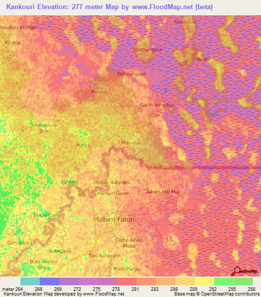 Kankouri,Niger Elevation Map