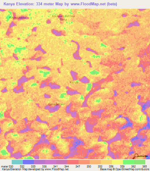 Kanya,Niger Elevation Map