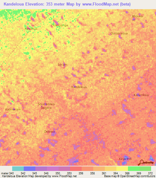 Kandeloua,Niger Elevation Map