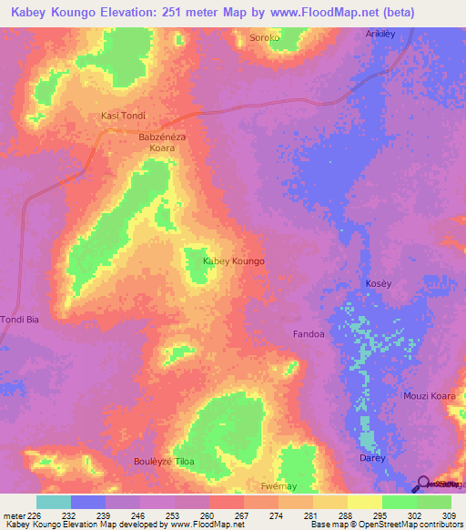 Kabey Koungo,Niger Elevation Map