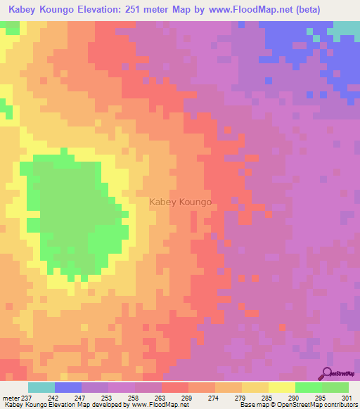 Kabey Koungo,Niger Elevation Map