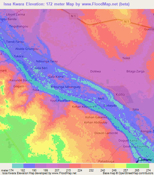 Issa Kwara,Niger Elevation Map