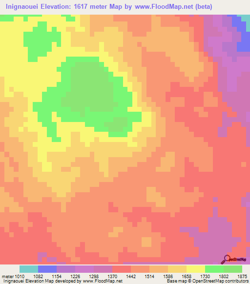 Inignaouei,Niger Elevation Map