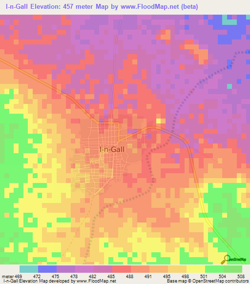 I-n-Gall,Niger Elevation Map