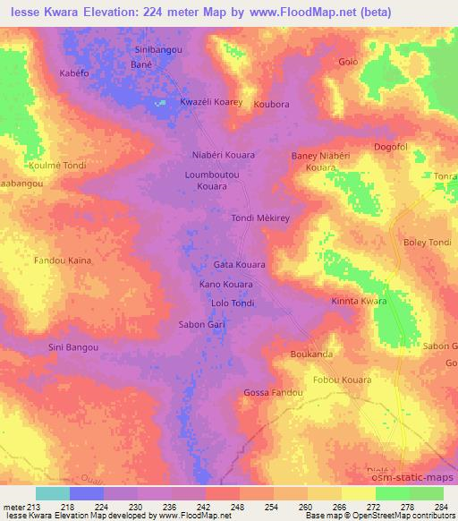 Iesse Kwara,Niger Elevation Map