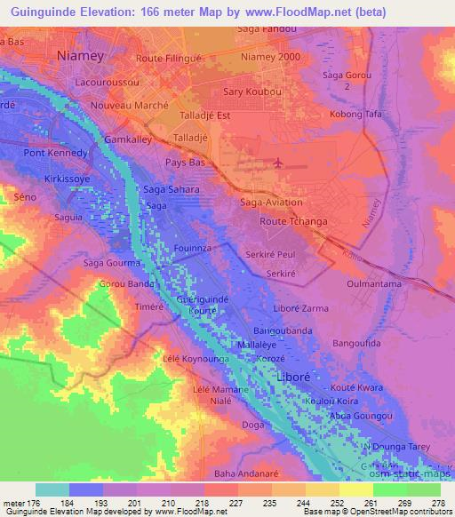 Guinguinde,Niger Elevation Map