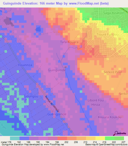 Guinguinde,Niger Elevation Map