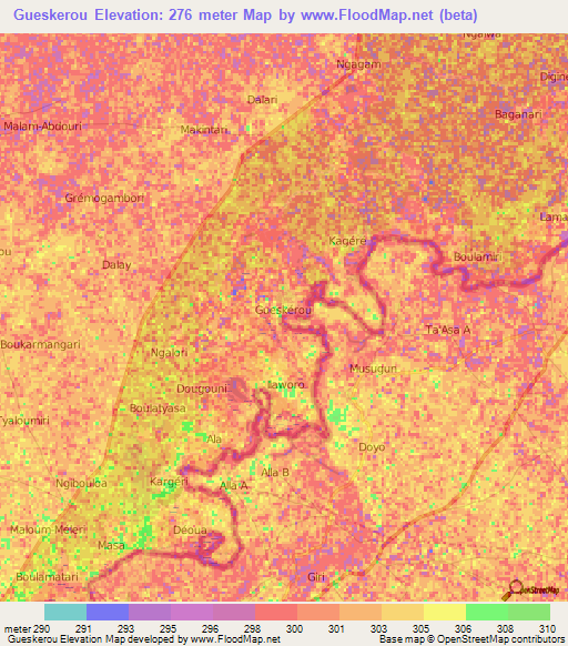 Gueskerou,Niger Elevation Map