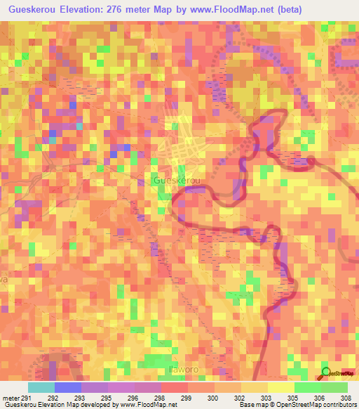 Gueskerou,Niger Elevation Map