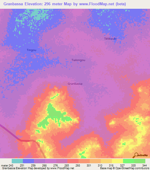 Granbassa,Niger Elevation Map