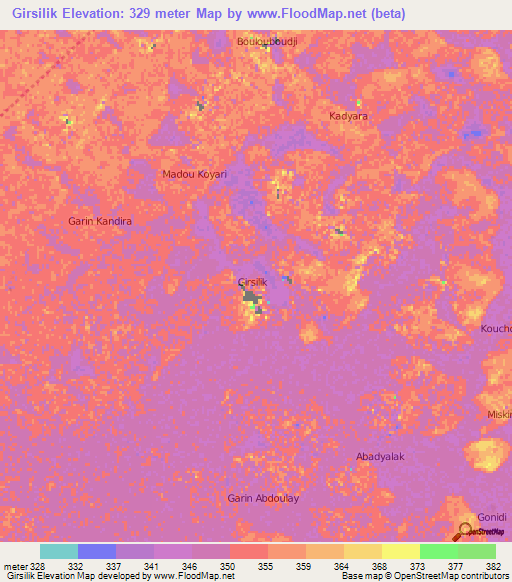 Girsilik,Niger Elevation Map