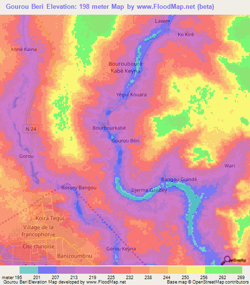 Gourou Beri,Niger Elevation Map