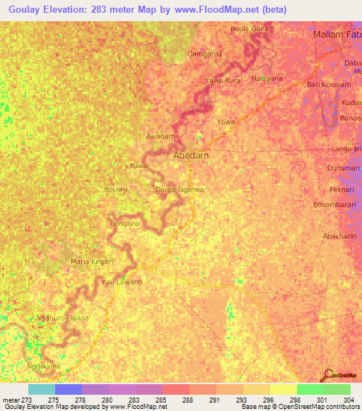 Goulay,Niger Elevation Map