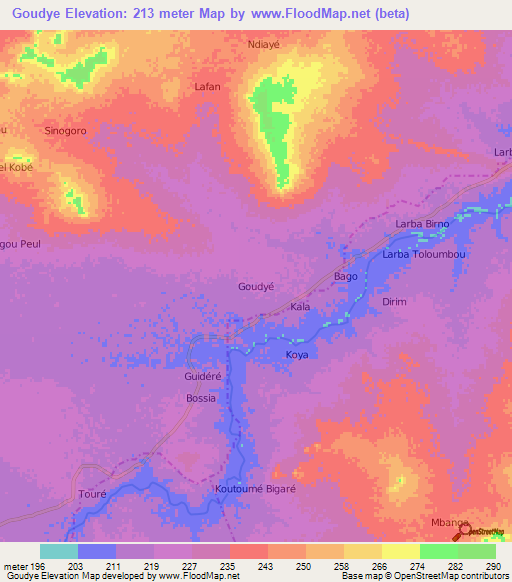 Goudye,Niger Elevation Map