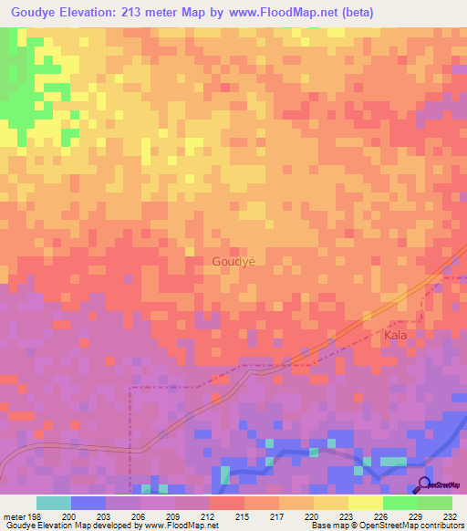 Goudye,Niger Elevation Map