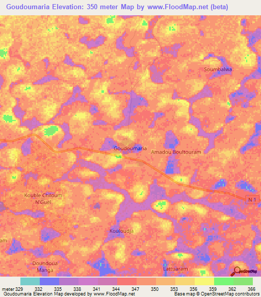 Goudoumaria,Niger Elevation Map