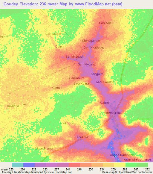 Goudey,Niger Elevation Map