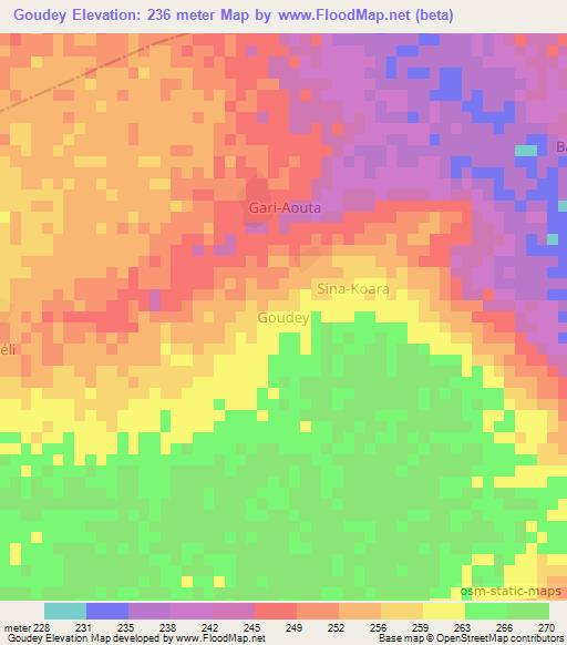 Goudey,Niger Elevation Map