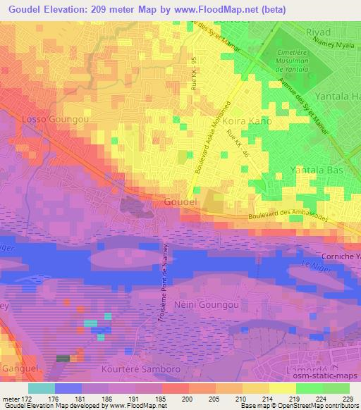 Goudel,Niger Elevation Map