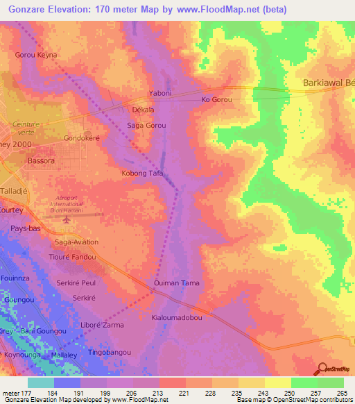 Gonzare,Niger Elevation Map