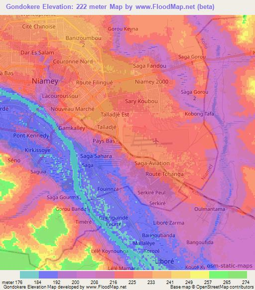 Gondokere,Niger Elevation Map